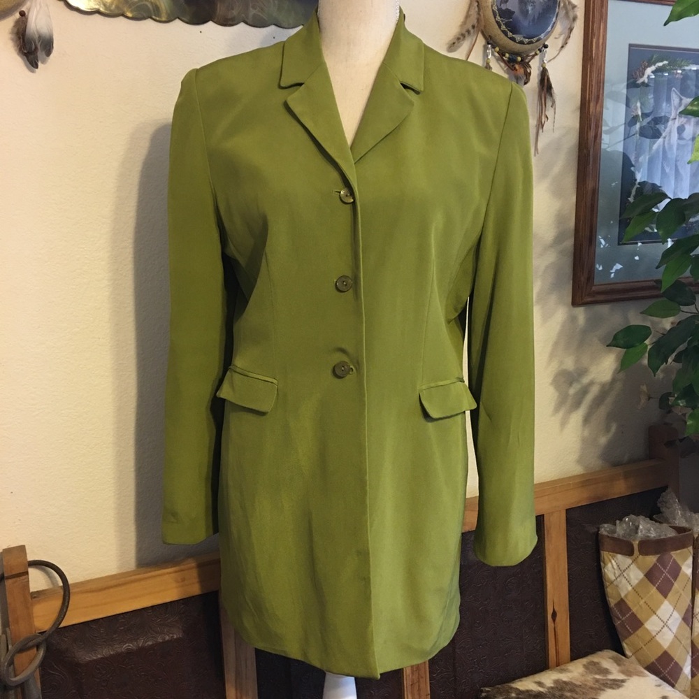 Vintage Larry Levine moss green silk long jacket